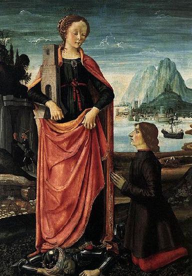 Domenico Ghirlandaio St Barbara Crushing her Infidel Father, with a Kneeling Donor oil painting image